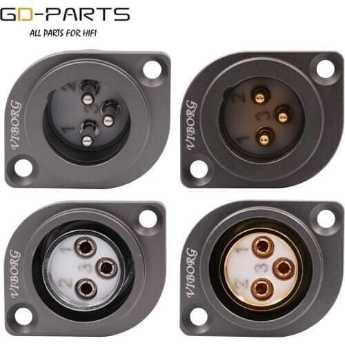 Viborg Copper 3Pin Male Female XLR Plug Balance Socket Jack For HiFi Audio AMP Microphone 24K Gold Plated Panel Mount 1PC