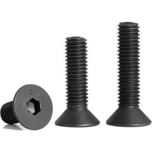 100Pcs Cap Screws Black M2 M2.5 M3 M4 M5 M6 Alloy Steel Hex Socket Flat Head Screws Grade 10.9