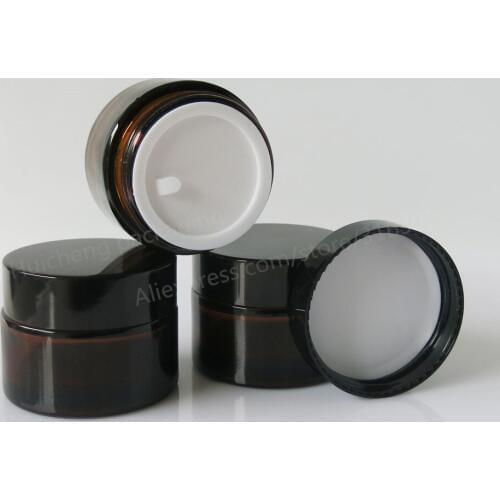 200 x 30G amber glass cream jar with black lid, 1 oz width mouth glass bottle for cosmetic use