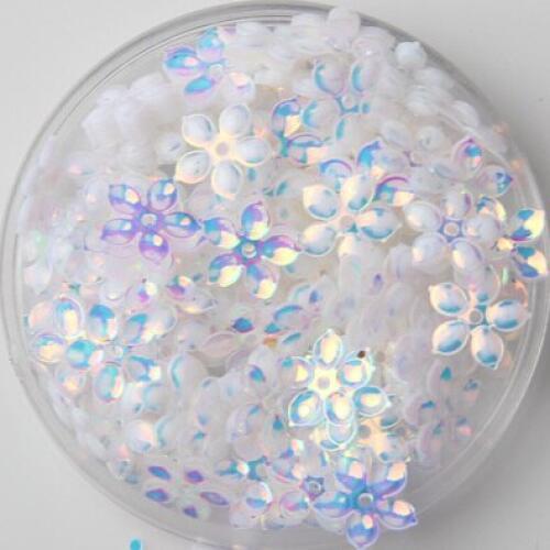 3000pcs/lot 9mm Flower Sequins With 1 Center Hole Plum Blossom Transparent White Confetti Spangles