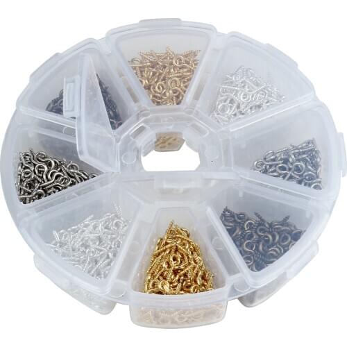 800pc/box 10x4mm Antique Bronze/Gold/Rhodium/Silver Color Screw Eye Pins Bail Pendant Clasps for Jewelry Making Supplies