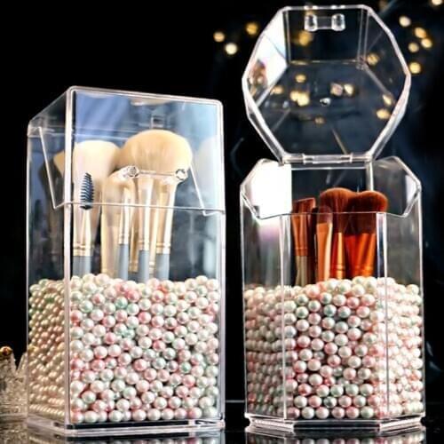 Acrylic cosmetic brush storage bucket beauty brush with pearl container brush container pen holder desktop container storage box