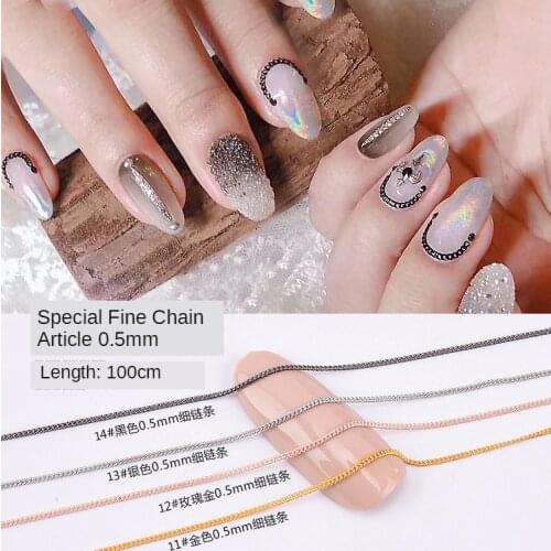 100cm0.5mm Gold Silver Black Nail Chain Fashion Metal Small Chain Skills Nail Art Decorations Diy Jewelry Accessories CF02