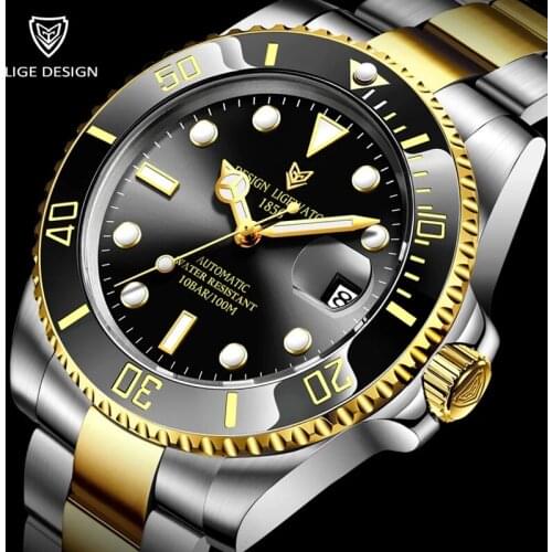 2021 LIGE Business Watch Men Automatic Mechanical Tourbillon Clock Fashion Full Steel 100 Waterproof Green Water Ghost Watch Men