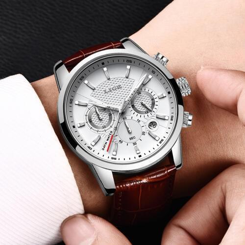 2019 LIGE New Fashion Gift Men Watch Leather Analog Quartz watches 30M Waterproof Chronograph Sport Date Watch Men montre homme