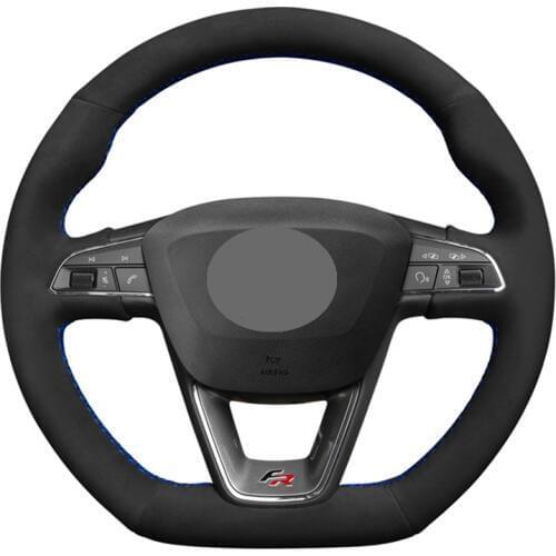 Black Suede DIY Hand-stitched Car Steering Wheel Cover For Seat Leon Cupra R Leon ST Cupra Leon ST Cupra Ateca Cupra Ateca FR