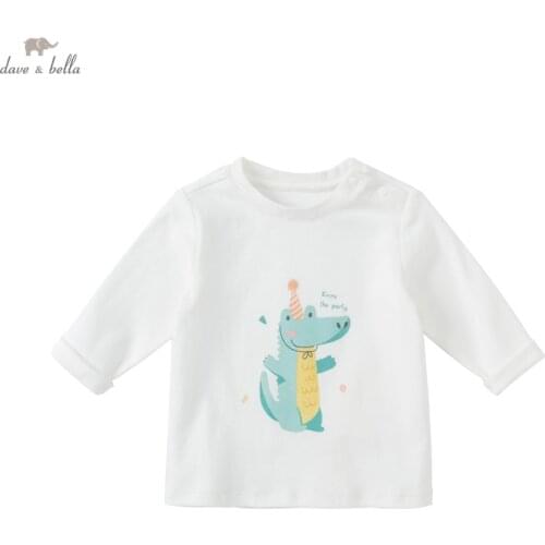 DBX18387 dave bella autumn baby boys casual cartoon letter print T-shirt children tops kids boy fashion tees