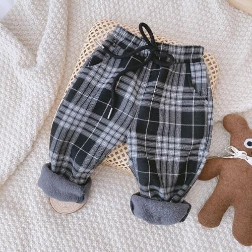 Kids Girls Boys Plus Velvet Plaid Pants Children Winter Casual Thick Warm Trousers Toddler Newest Chothes
