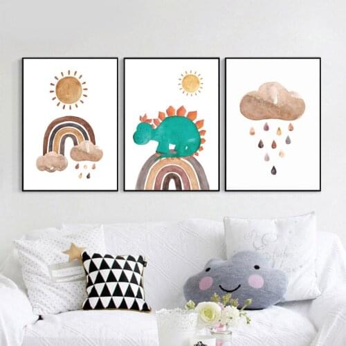 Dinosaur Rainbow Sun Cloud Boho Nursery Abstract Wall Art Canvas Painting Posters And Prints Wall Pictures Baby Kids Room Decor