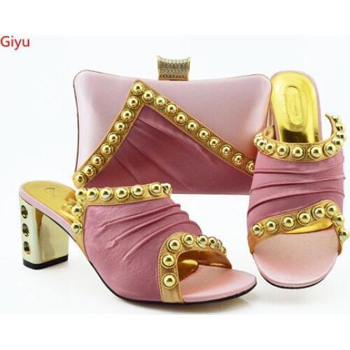 Doershow African Shoes And Bag Matching Set With pink Hot Selling Women Italian Shoes And Bag Set For Party Wedding!HVC1-29