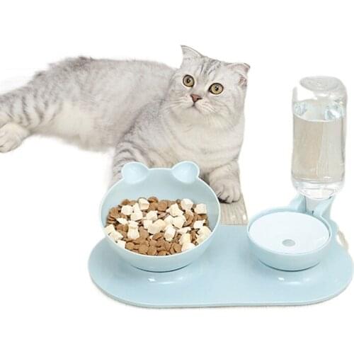Cat Ears Double Bowl Automatic Water Refill 15 Tilt Angle Cute Shape Moisture-Proof Nozzle Partition General for Cats and Dogs
