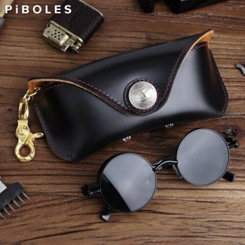 Genuine Leather Sunglasses Bag Handmade Eyeglasses Holder Pouch Reading Glasses Box Portable Glasses Case Cover Waist Buckle