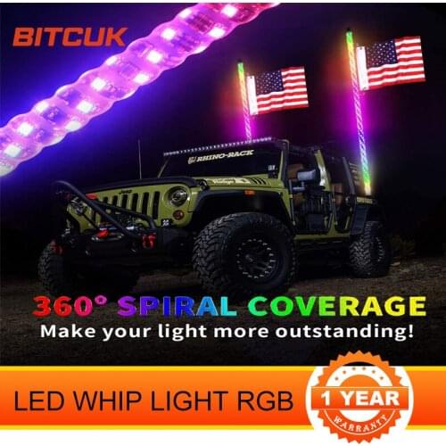 3/4/5FT RGB Bendable Remote Control Multi-color Waterproof LED Flagpole Lights Lamp Super Bright Whip Light for SUV ATV UTV RZR