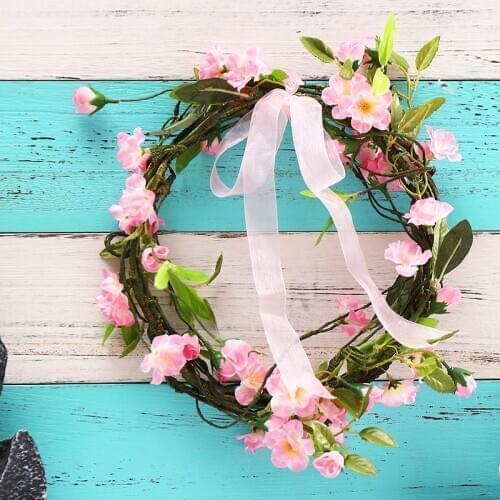 Artificial Flowers wall Peach Blossom silk Flower vine wreath Home Wedding Decoration fake Flower Artificial rattan fake branch