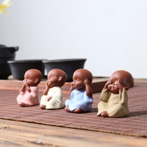 Ceramic Ornaments Monk Small Buddha Statue Purple Clay Ceramic Crafts Decorative E7