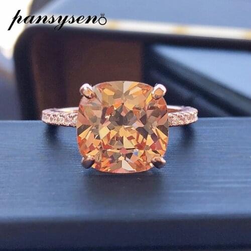 PANSYSEN Classic 100% 925 Sterling Silver Square Topaz Zircon Gemstone Wedding Engagement Ring Girls Fine Jewelry Gift Wholesale