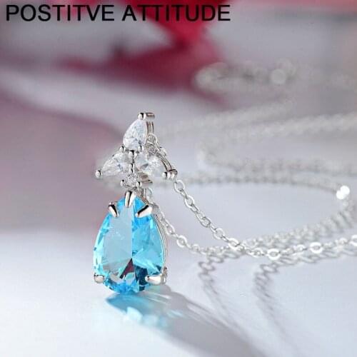 Korean Fashion Geometric Female Pendant Necklace couple gift Royal Blue Wedding Prom Valentines Day Party Gift Jewelry