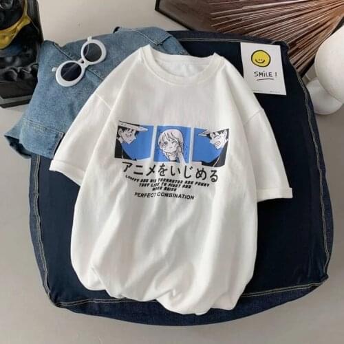 Summer Nami Luffy Anime Cartoon Sweet T-shirt Crop Top Streetwear Harajuku Kawaii Casual Tops y2k Loose Women Oversized T-shirt
