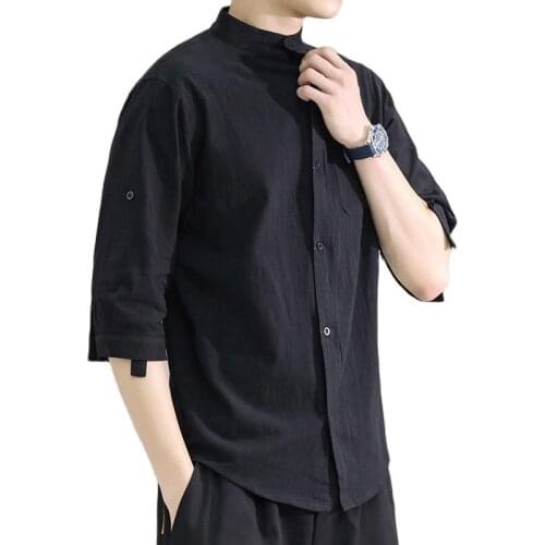 Summer loose and large mens Chinese linen short-sleeved shirt control