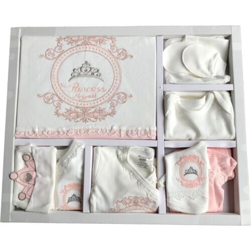 Miniworld girl baby 10 piece princess embroidered baby Set Cotton new born Baby Gift Clothes 10 Pcs Comprehensive Set