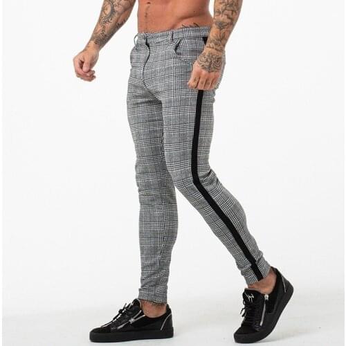 Fashion motorcycle trousers casual Pants mens small feet plaid trousers high elasticity leggings