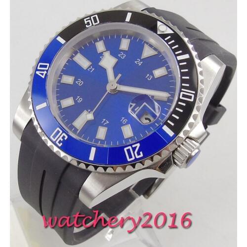 40mm Blue Sterile Dial Sapphire Glass Date window ceramic bezel luminous Automatic movement mens watch