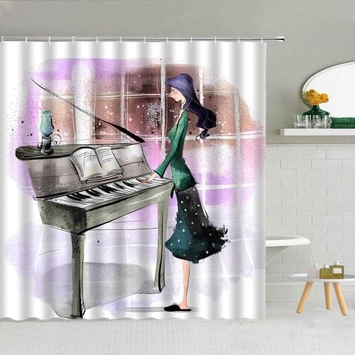 Music Notes Instrument 3d Shower Curtain Piano Keyboard Custom Bathroom Decor Waterproof Eco-friendly Fabric Screen with C-hook