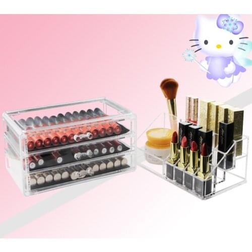 Desktop Acrylic 3-layer 3-pump Plus Top Cosmetic Storage Box Injection PS Lipstick Skin Care Product Finishing Box