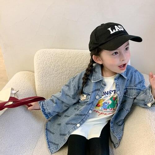 Autumn New Girls' Shirt Coat Childrens Clothing Babys Fashionable Letter Denim Jacket Spring and Autumn Fashion