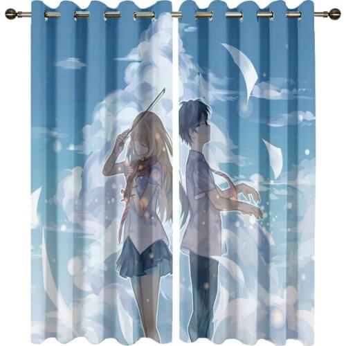 Personalized Modern Style Window Curtain for Kids Bedroom 3D Your Lie in April Printed Living Room Curtains Window Drapes