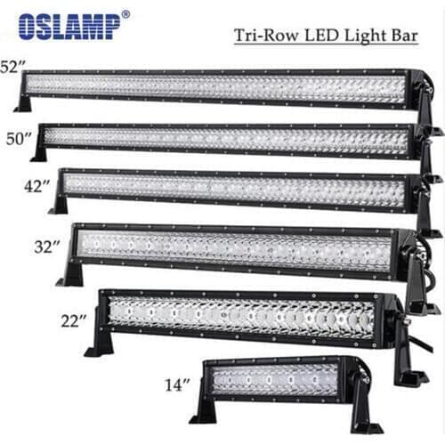 Oslamp Tri Row 14" 22" 32" 42" 52" 50" Straight LED Light Bar Offroad Combo Beam Bar Light Truck Trailer Camper 4X4 4WD ATV SUV