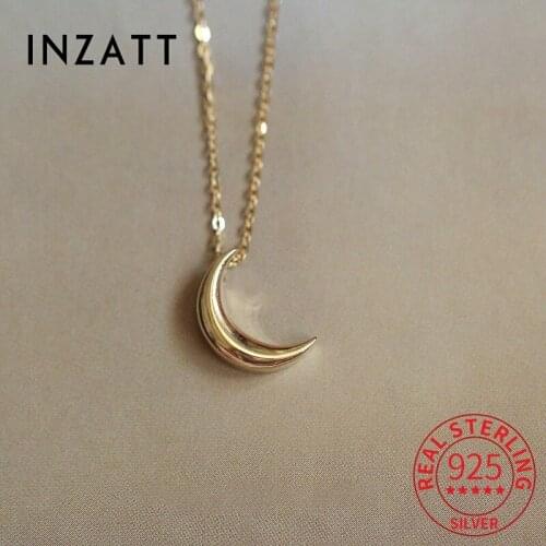 INZATT Real 925 Sterling Silver Moon 14K Gold Choker Necklace For Women Minimalist Fine Jewelry Cute Accessories Drop shipping