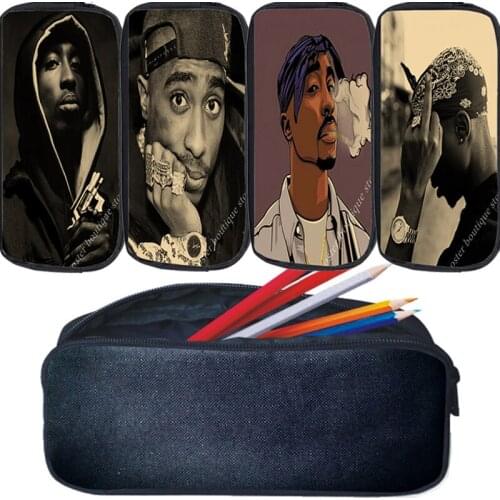 Hip Hop Rapper 2pac Tupac Print Pencil Bag Roomy Pen Case Special Canvas Storage Pouch Boys Girls Stationery School Travel Gifts
