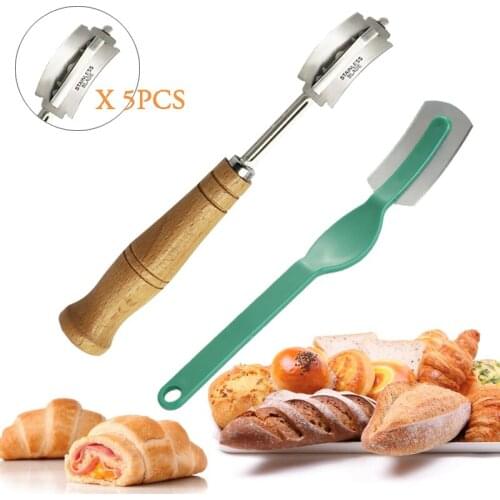 Plastic/Wooden Bread Lame Tools Bakery Scraper Knife/Slicer/Cutter Dough Scoring Lame with Arc Curved Knife