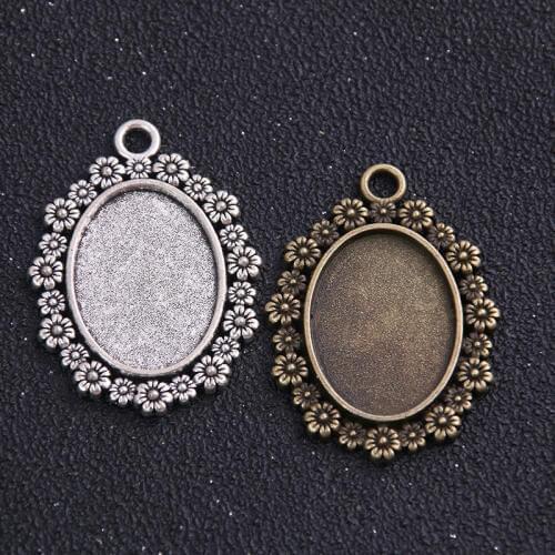5PCS Antique Bronze Metal Alloy Cameo Flower Fit 18*25mm dia Oval Pendant Cabochon Settings Cabochon