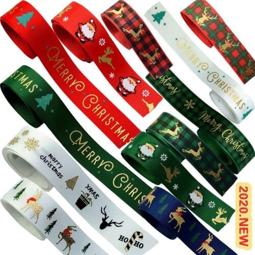 2.5cm*10yards Christmas Ribbon Gilding Ribbon DIY Bow Christmas Gift Packaging Printing Ribbon
