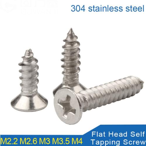 50Pcs M3M3.5M4 Cross Countersunk Head Self Tapping Screw 304 Stainless Steel Flat Head Self Tapping Screw Wood Screw