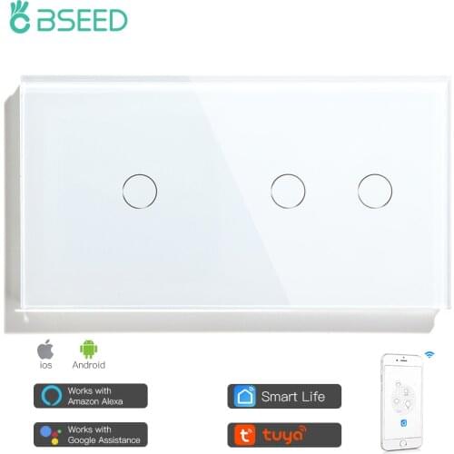 Bseed 3 Gang Wifi Touch Switch EU Standard Smart Switch 3 Colors With Glass 157mm Panel Home Improvement Work Tuya Smart Life