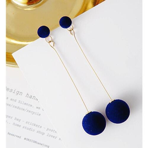 Fashion Red/Black/Gray/Blue Plush Ball Earrings For Women Korea Personality Round Long Tassel Earrings Statement Jewelry Gifts