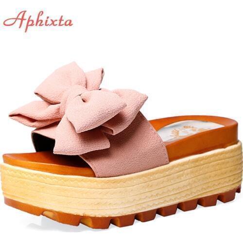 Aphixta Platform Butterfly-knot Slippers Women Summer Beach Slides Women Shoes Mules Design Wedge Slippers Bow Flip Flops Shoes