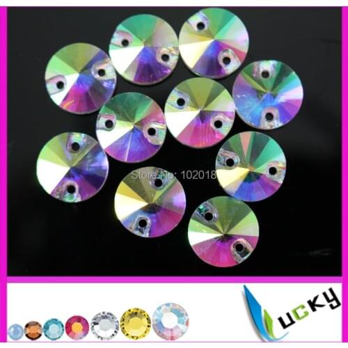 Super shiny Flat back Sew on Rhinestones with holes jewelry crystal beads clear ab Rivolis shape strass Freeshipping