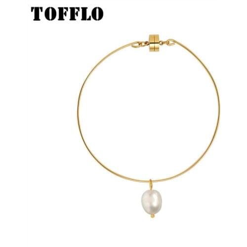 TOFFLO Stainless Steel Jewelry Plain Circle Magnet Freshwater Pearl Bracelet Simple Womens Bracelet BSZ208