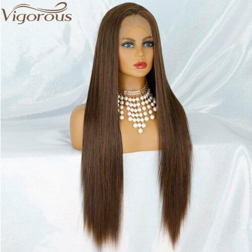 Vigorous Synthetic Long Straight Lace Front Wig Brown Lace Wigs for Black Women Free Part Lace Wigs Synthetic Fake Hair