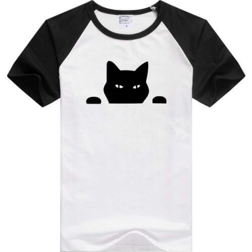 Pet CAT PEEPING Cat Fun short sleeve Men Women cute T-shirt Tshirt Cool black painting Tops GA473