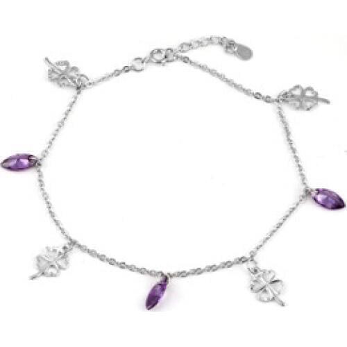 Hot Sale Promotion 2016 New Fashion Purple Crystal 925 Sterling Silver Anklets for Women Jewelry Gift