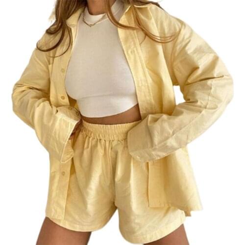 Women Outfit Vertical Stripes Two-piece Set Long Sleeve Lapel Shirt Pockets High Waist Wide Leg Shorts Office Lady Suit Party