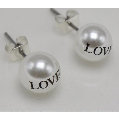 10 Pairs Painted Love 8mm Ball Pearl Ear Stud Earring Pierced Women Jewelry