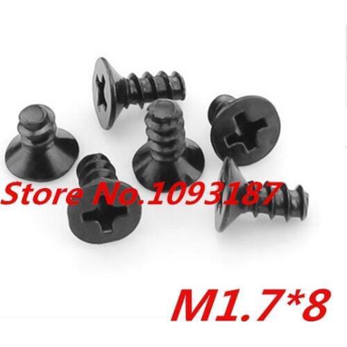 1000pcs M1.7 x 8 Steel With Black Cross Recessed Flat Countersunk Head Flat End Tapping Screws