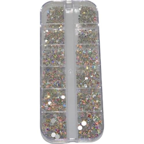 12 Boxes/Set Crystal AB Rhinestone Glass Gold Silver Clear Flat Bottom Mixed Size Gem Rhinestones SS4-SS16 1440pcs