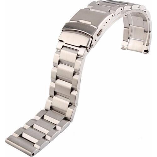 18 20 22 24mm New Man Silver Brushed Solid Stainless Steel Bracelet Watch Band Strap Belt Double Push Clasp relogio masculino